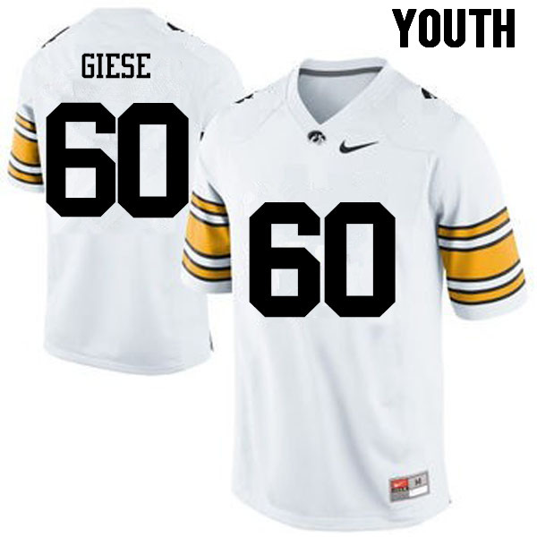 Youth Iowa Hawkeyes #60 Jacob Giese College Football Jerseys-White